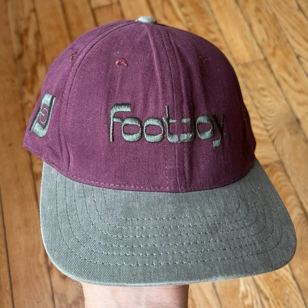 VTG 90s Footjoy FJ Golf Hat Embroidered Leather Strap Back Burgundy Made in USA